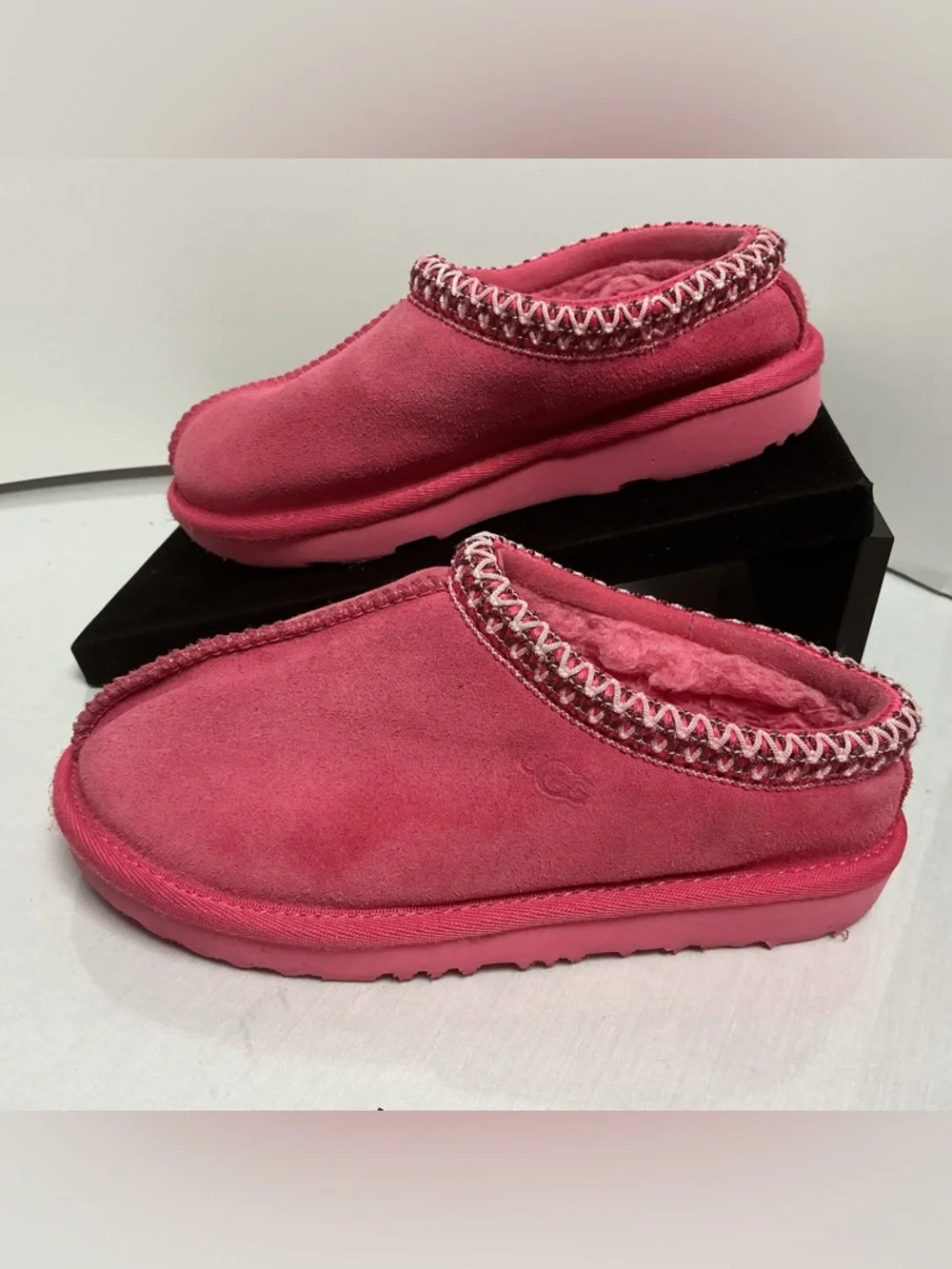 UGG Tasman Slipper Pink Suede Sheepskin Lined Youth Size 13